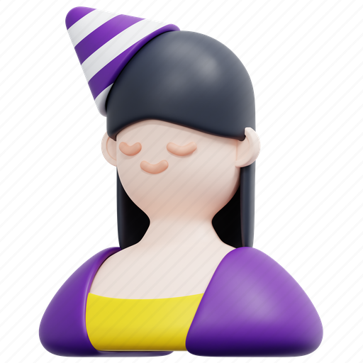Woman, avatar, hat, party, birthday, celebration, female 3D illustration - Download on Iconfinder