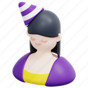 woman, avatar, hat, party, female, birthday, celebration, 3d 