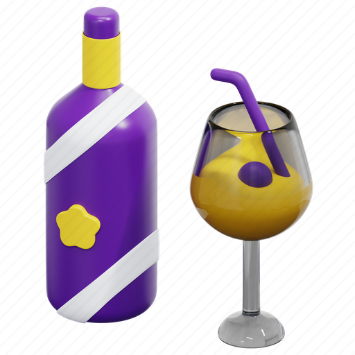 Wine, bottle, alcohol, drink, glass, beverage, celebration 3D illustration - Download on Iconfinder