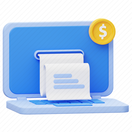 Bill, laptop, payment, online, invoice, finance, device 3D illustration - Download on Iconfinder