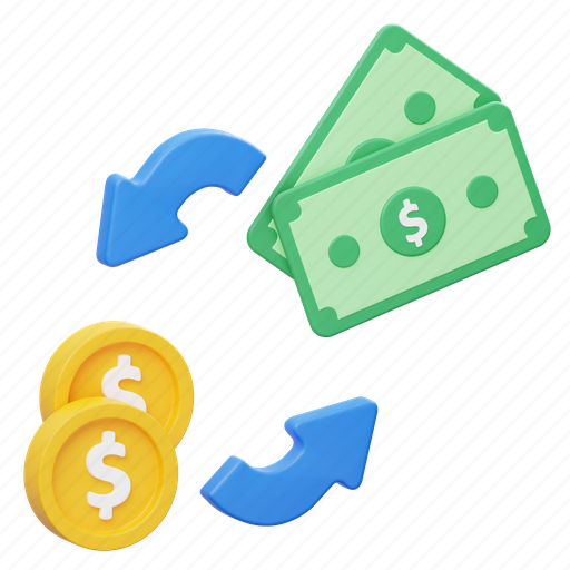 Exchange, money, coin, transfer, currency, business, marketing 3D illustration - Download on Iconfinder