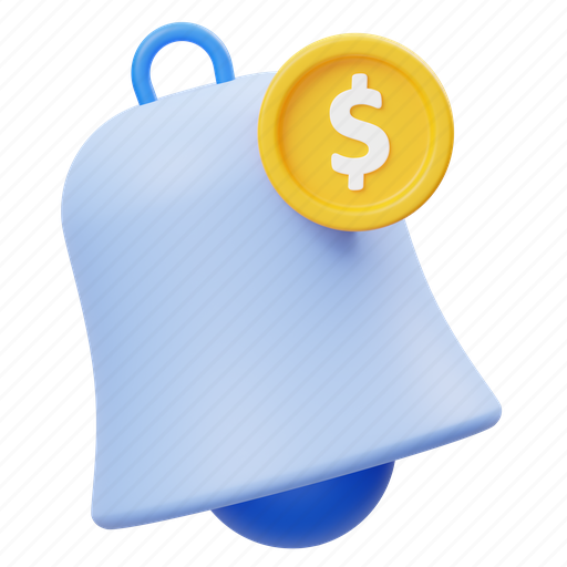 Notification, coin, business, alarm, ring, message, currency 3D illustration - Download on Iconfinder