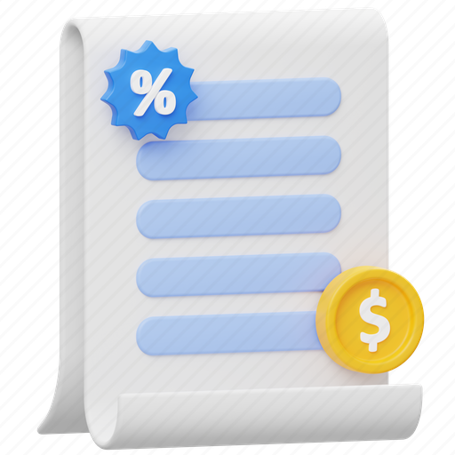 Tax, paper, coin, payment, currency, document, business 3D illustration - Download on Iconfinder