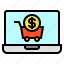cart, cash, laptop, money, online, payment 