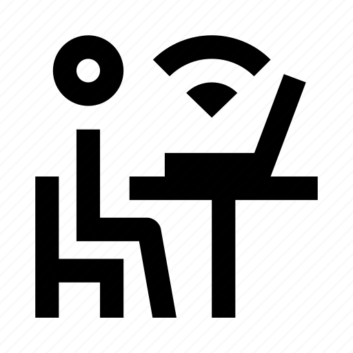 Chair, laptop, man, person, sign, table, wifi icon - Download on Iconfinder