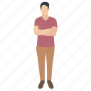 confident boy, fearless, folded arms gesture, human avatar, standing man