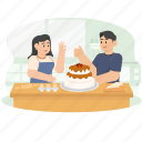man, woman, cake, cooking, food, kitchen, cuisine, character, couple