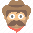 cowboy, emoji, face, hat, man, mustache, western