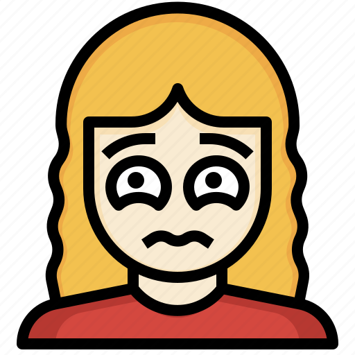 Sad, nervous, worry, woman, curly, hair icon - Download on Iconfinder