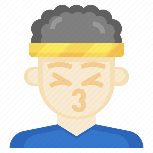 Kiss, man, smileys, curly, hair, feelings icon - Download on Iconfinder