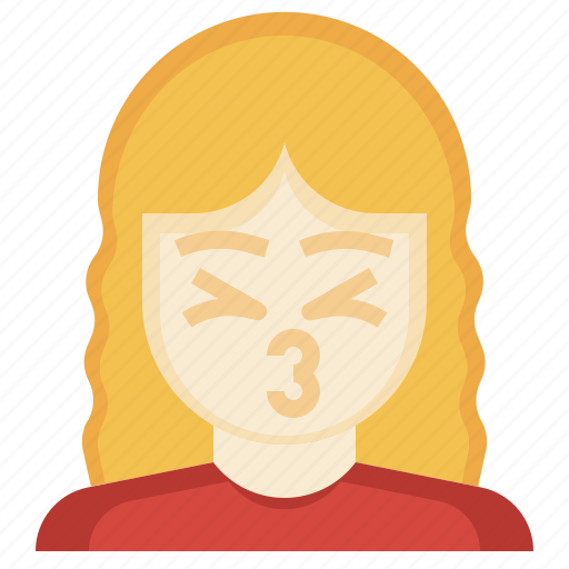 Kiss, woman, smileys, curly, hair, feelings icon - Download on Iconfinder