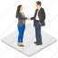 business greeting, female advisor, office meeting, sealing deal, shaking hands 