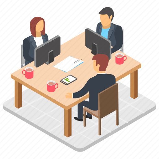 Employees, office meeting, work desk, workplace, workspace icon - Download on Iconfinder