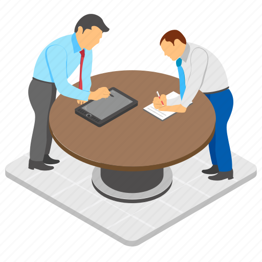 Business meeting, businesspeople, conference, official discussion, workplace icon - Download on Iconfinder