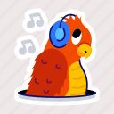 parrot music, psittaciformes, parrot headphones, cute parrot, macaw parrot