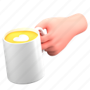 coffee, latte, drink, hot, mug, restaurant, cafe, hand gesture, holding