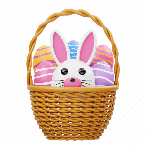 Bunny, basket, easter, egg, rabbit, decoration, celebration 3D illustration - Download on Iconfinder