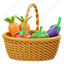 vegetables, basket, vegetable, healthy, fresh, grocery, picnic, holiday, vegetarian 