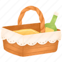 picnic basket, picnic, basket, container, outdoor, wicker basket, vacation, holiday, picnic stuff
