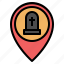 cemetery, gps, location, map, pin, placeholder, pointer 
