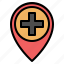 gps, hospital, location, map, pin, placeholder, pointer 