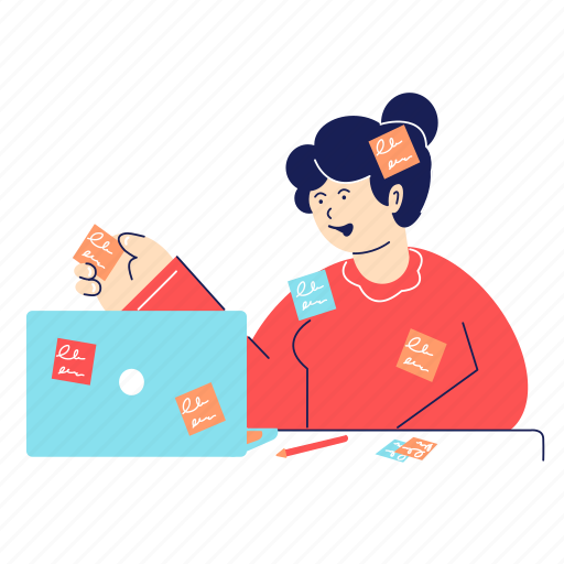 Office, work, woman, sticker, workplace, laptop, plan illustration - Download on Iconfinder