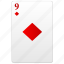 card, nine, poker, red, value 