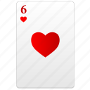 card, poker, red, six