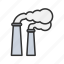 chimney, emissions, industrial pollution, flue gas, factory smoke, power plant, tall stack, energy generation 