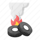 tyre pollution, tyre burning, fire pollution, burning products, tyre fire