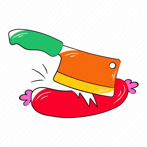 Cutting sausage, chopping sausage, cleaver, hot dog, wiener icon - Download on Iconfinder