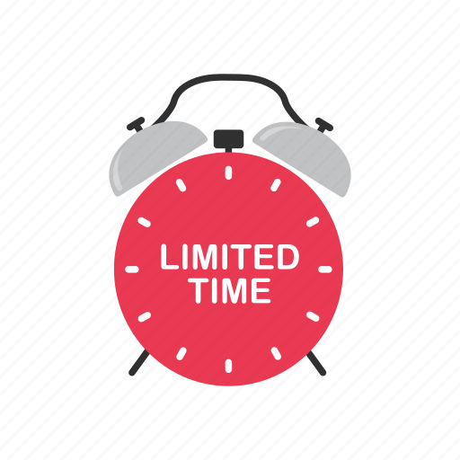 Limited offer icon in flat style. Promo label with alarm clock