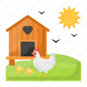 poultry farm, village, hen, chicken, farmhouse