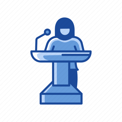 Conference, female speaker, podium, speech icon - Download on Iconfinder