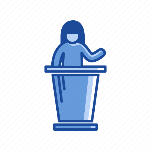 Conference, female speaker, podium, speech icon - Download on Iconfinder