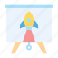 presentation, flat, board, rocket, startup, spaceship 