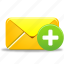 add, email, new, plus, envelope, letter, mail 