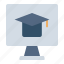 online, education, mortarboard, computer, course, learn, student, training, productivity 