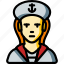 avatar, female, people, professional, professions, sailor, user 
