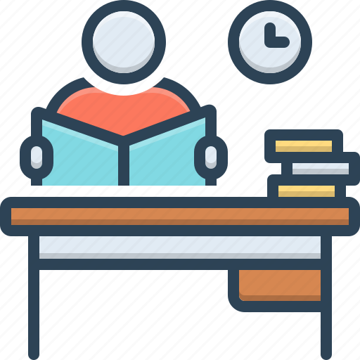 Desk, intone, knowledge, learn, perusal, student, study icon - Download on Iconfinder