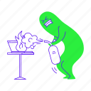 character, extinguishes, burning, computer, device, technology, burn, pc, fire