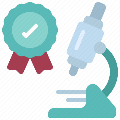Quality, research, assurance, microscope, ribbon icon - Download on Iconfinder