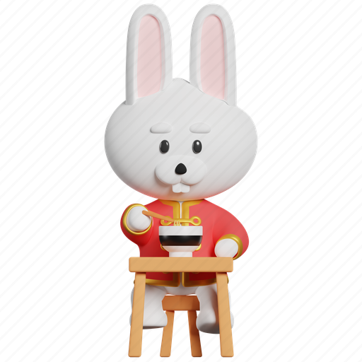 Eating noodle, food, eat, noodle, year of the rabbit, bunny, chinese new year 3D illustration - Download on Iconfinder