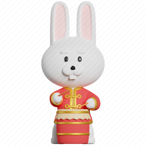 Playing drum, drum, music, instrument, year of the rabbit, bunny, chinese new year 3D illustration - Download on Iconfinder