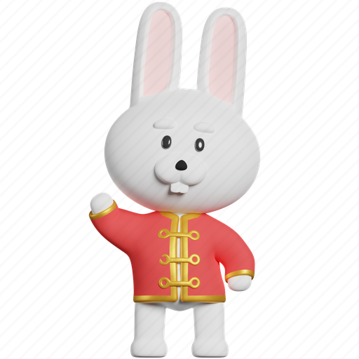 Say hi, hello, greeting, happy, year of the rabbit, bunny, chinese new year 3D illustration - Download on Iconfinder