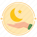 ramadan, religion, eid, muslim, mubarak, pray, hand, moon, islamic