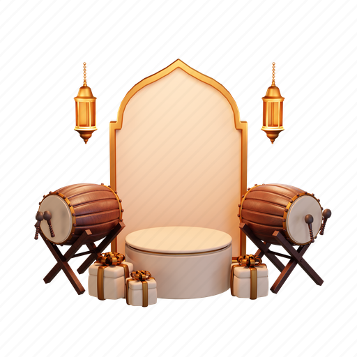 Islamic, ramadan, background, muslim, podium, arabic, decoration 3D illustration - Download on Iconfinder