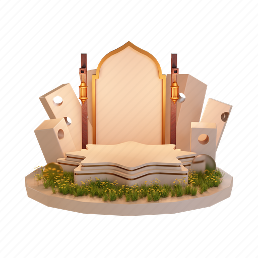 Islamic, ramadan, background, muslim, podium, arabic, decoration 3D illustration - Download on Iconfinder