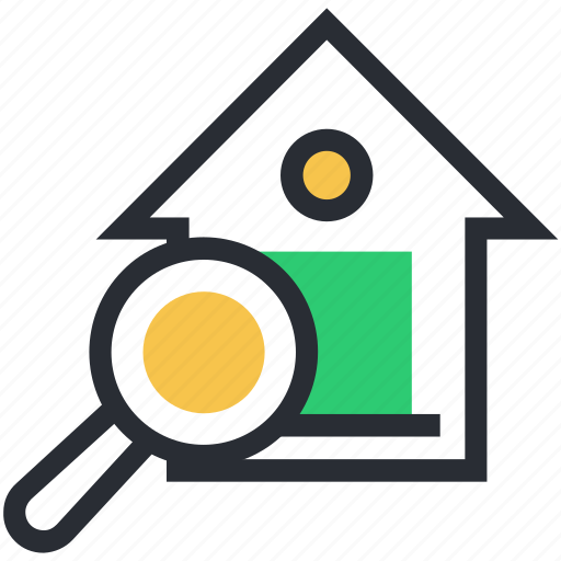 House magnifier, house search, location pointer, magnifying glass, real estate icon - Download on Iconfinder
