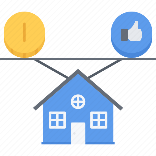 Coin, estate, house, price, quality, real, scales icon - Download on Iconfinder